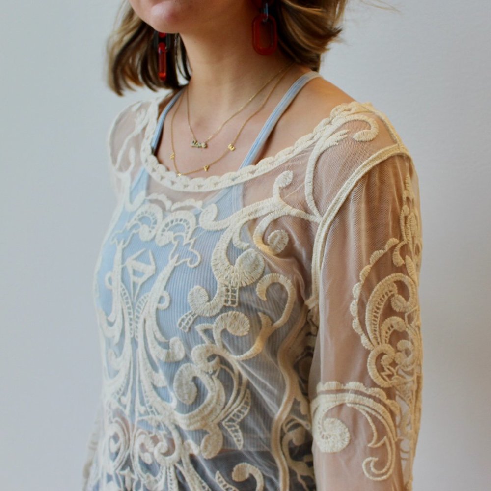 Express Sheer Lace Long Sleeve - Cream